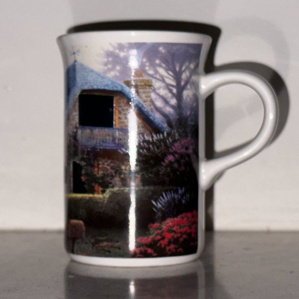 Thomas Kinkade Lilac Cottage Oil Painting Vintage Mug